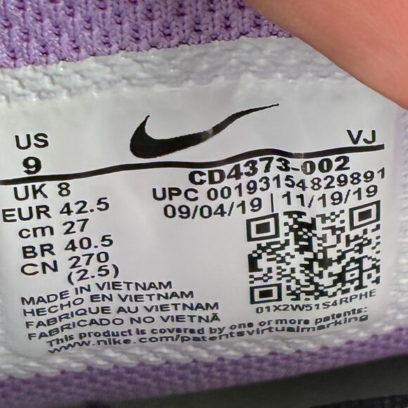 Nike React Vision Black Purple Lace Up Running Shoes CD4373-002 Men's Size 9 - Picture 9 of 10